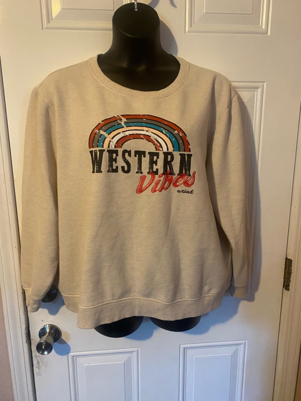 Ariat Cream Graphic 'Western Vibe' Crewneck Sweater with Multicolor Print